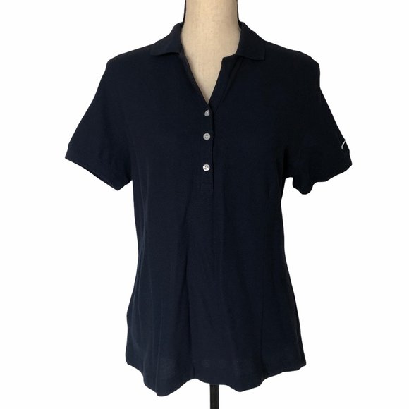 WOMENS NIKE GOLF NAVY BLUE COTTON PIQUE POLO SHIRT - Picture 1 of 7